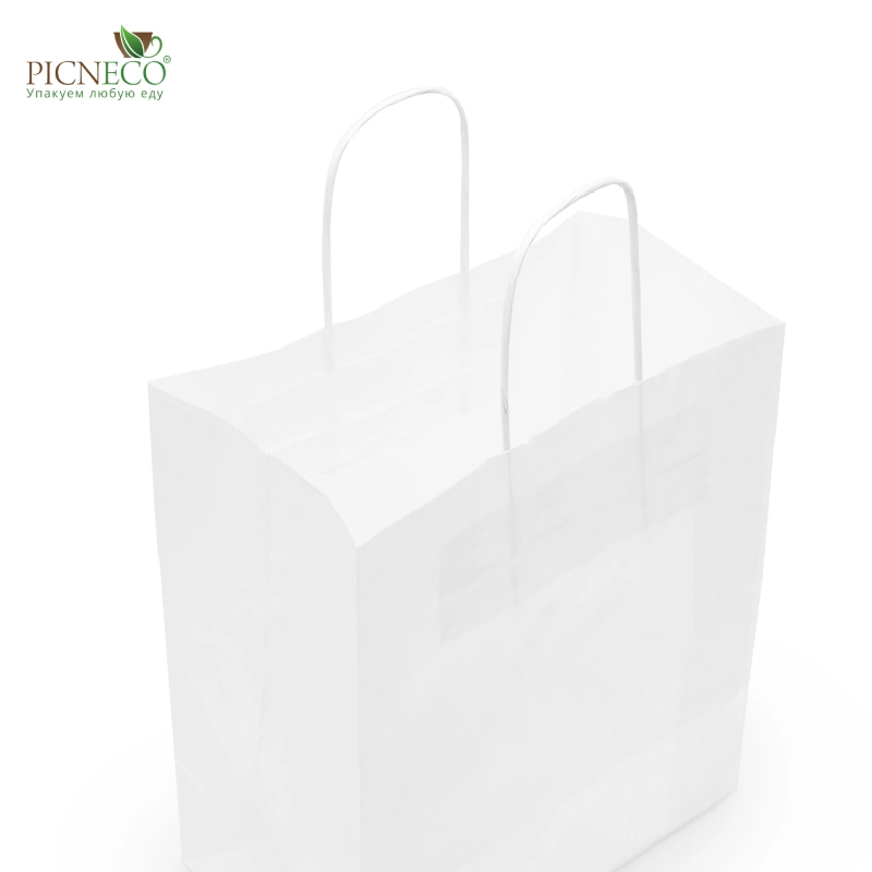 товар Бумажный крафт пакет с кручеными ручками, белый, 240*140*280 мм BPK024